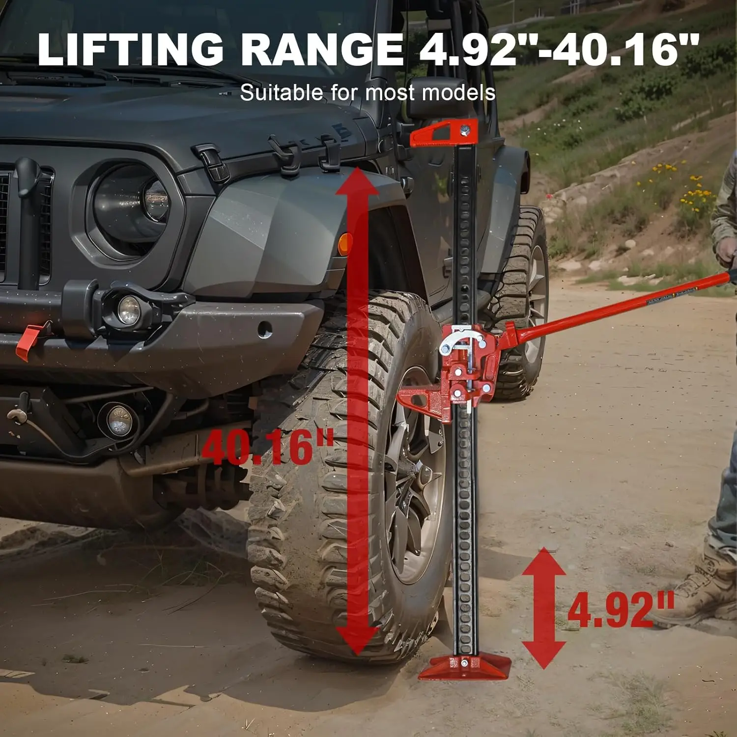 3 Ton Heavy-Duty Ratcheting Farm Jack for Off-Road and Utility Lifting, Red