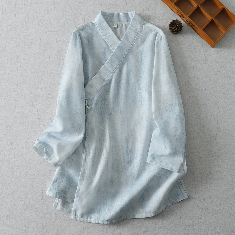 Summer Clothing Linen - Blus Kimono Panjang Bahan Katun Linen
