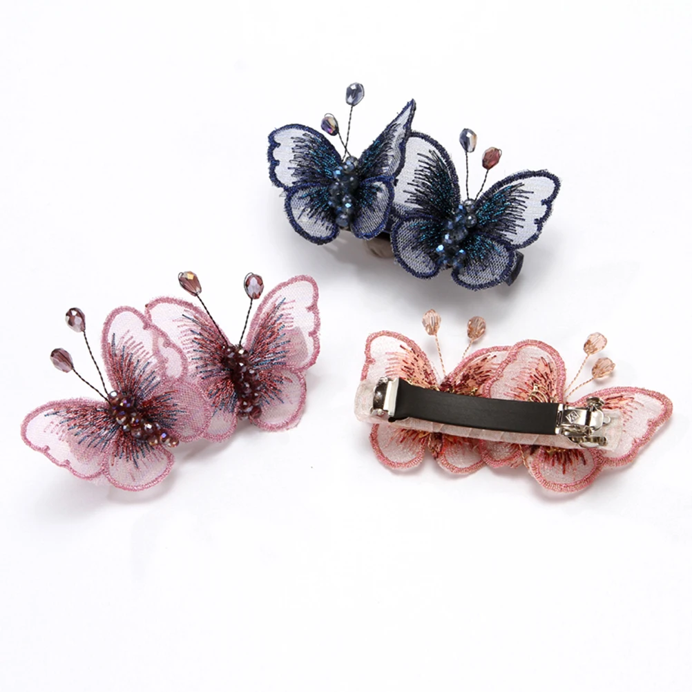 

Embroidered Hair Clips Crystal Barrette Retro Design Elegant Style Hair Accessories Baking Tongs Bridesmaid Blue Thin Thick