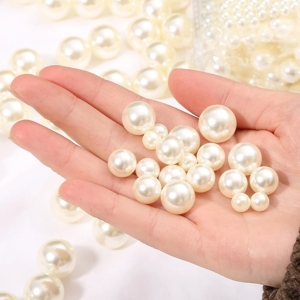 2-18mm Weiße Beige ABS-Imitationsperlen Ohne Loch Mehrgrößen Runde Lose Perlen Für DIY-Bastelarbeiten Ornamente Kleidungszubehör – Detail 5