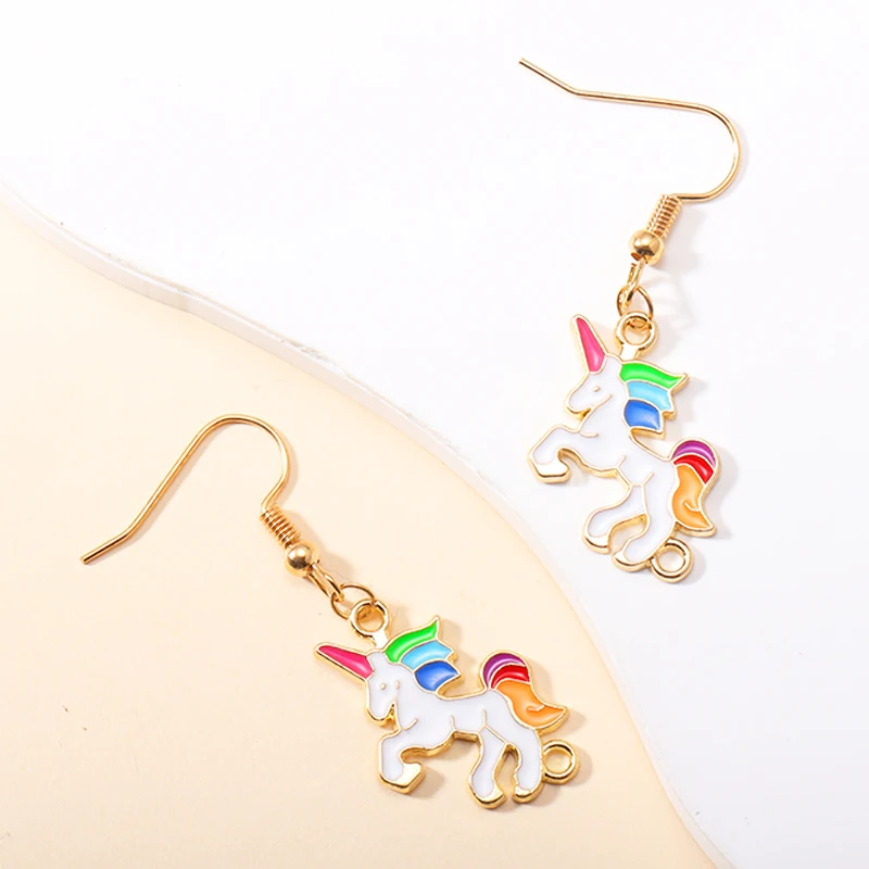 2023 New In Cute Enamel Colorful Unicorn Drop Earrings For Women Girls Delicate Cartoon Pendants Dangle Earrings Party Jewelry