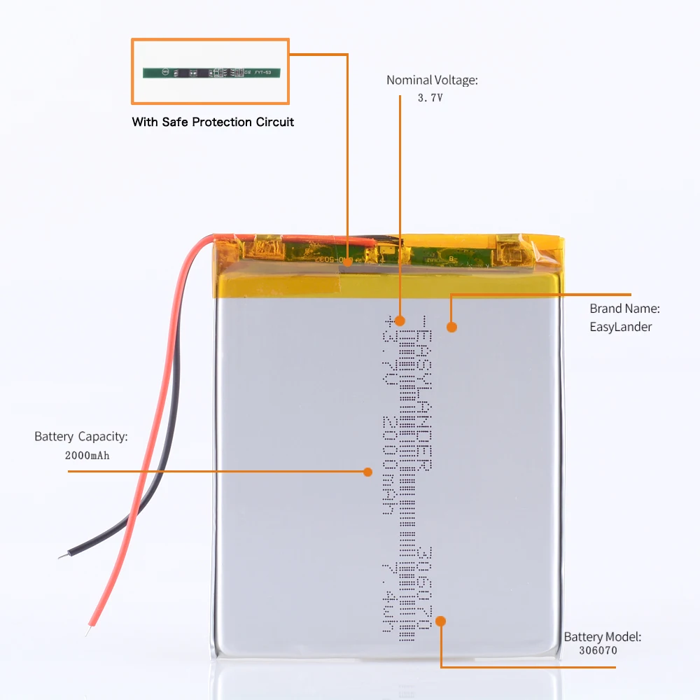 306070 3.7V 2000mAh Ricaricabile Ai Polimeri di li Batteria Per PSP PDA GPS DVR E-Book Tablet PC Accumulatori E Caricabatterie Di Riserva Wexler Libro e6005 356070