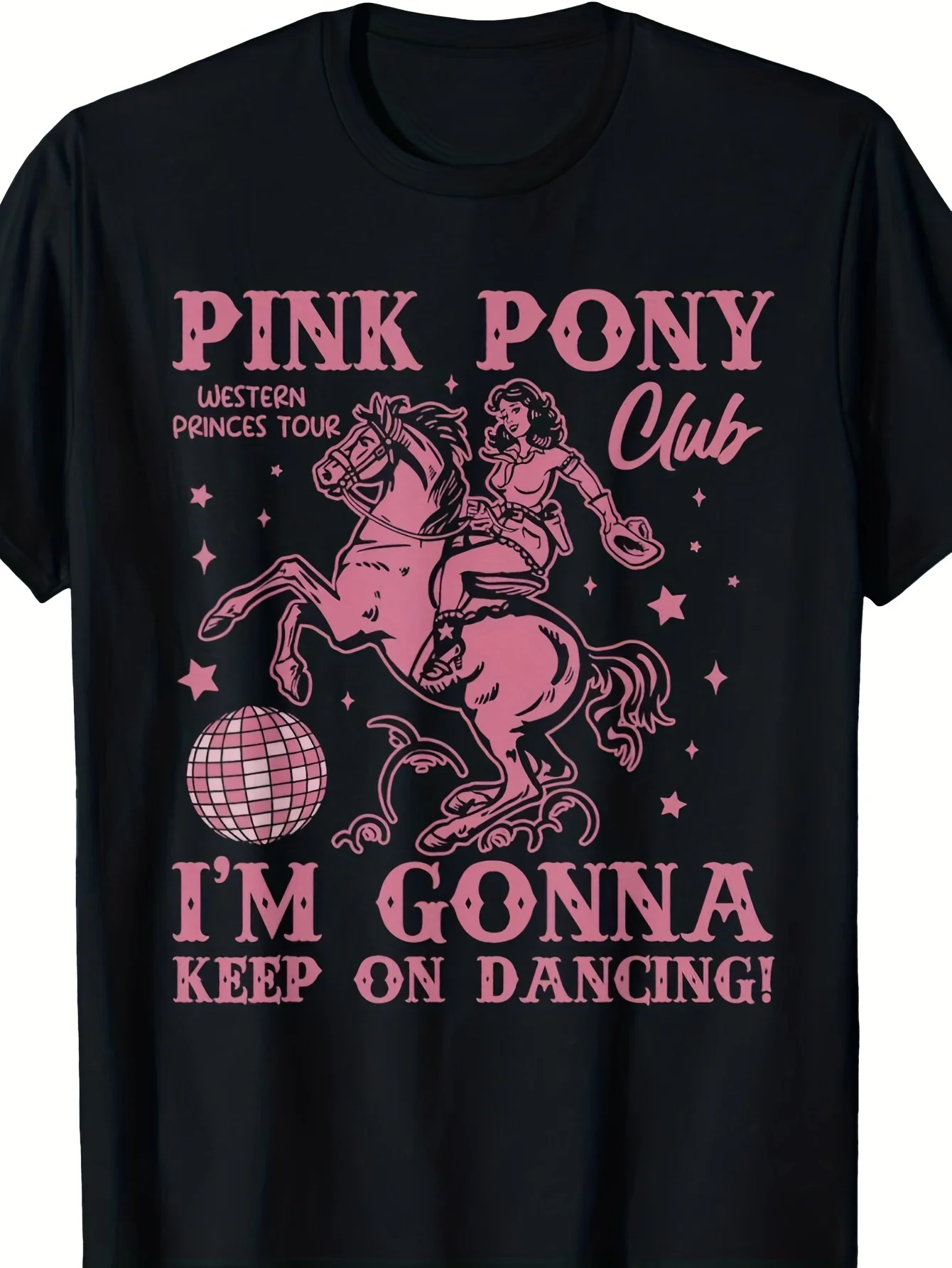 2026 Men'S Black Retro Vintage Graphic T-Shirt - Pink Pony Club 'I Will Continue to Dance' Design Showcasing Western Princess To
