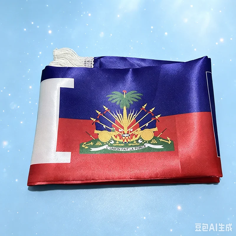 Haiti Scarf  14x130cm  Haiti national day Scarves Tassels for Football Used for event decoration