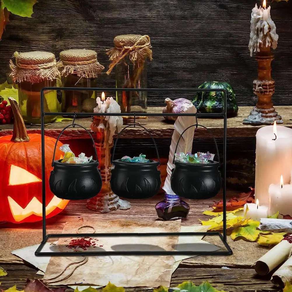 3/9Pcs Halloween Candy Bowls Witch Cauldron Treat Bowls With Iron Rack Candy Bucket Decoration Halloween Party Supplies 사탕 그릇