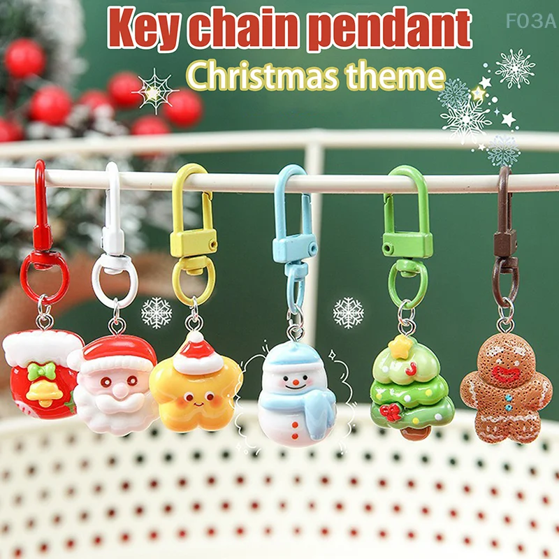 

1PC Backpack Decoration Xmas Santa Claus Pendant Snowman Gingerbread Man Christmas Resin Key Chain Key Ring Ornaments