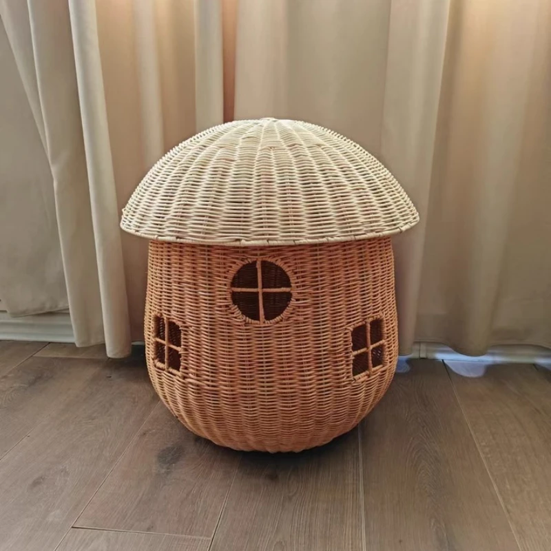 

Scandinavian Mushroom Basket Handwoven Rattan Storage Bin for Kids' Toys Chic Plush Animal Organizer BedRoom Decorative Hamper