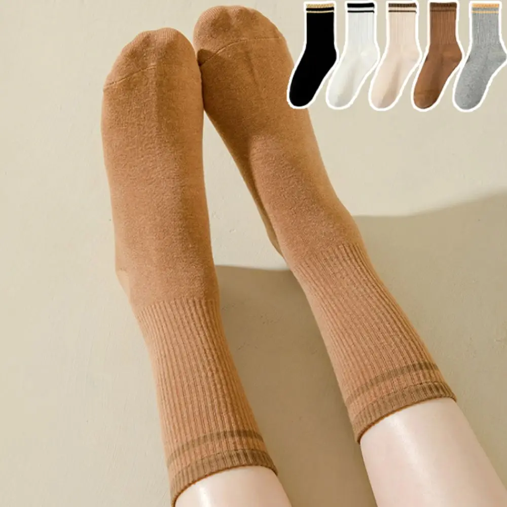 

10Pairs Ins Patchwork Stripe Socks Non-Slip Simple Mid-calf Socks Breathable Hosiery Women Tube Socks Girl