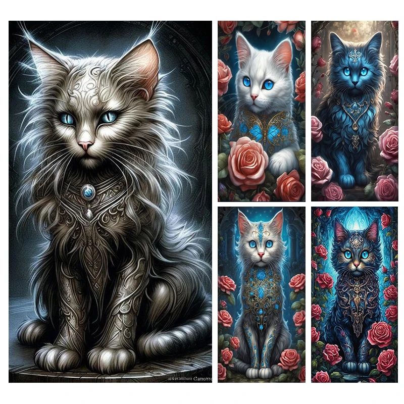 New 2023 Diamond Mosaic Blue Eyes Cat Full Diamond Painting 5D Diy Embroidery Cross Stitch Kit Animals Halloween Gift Art