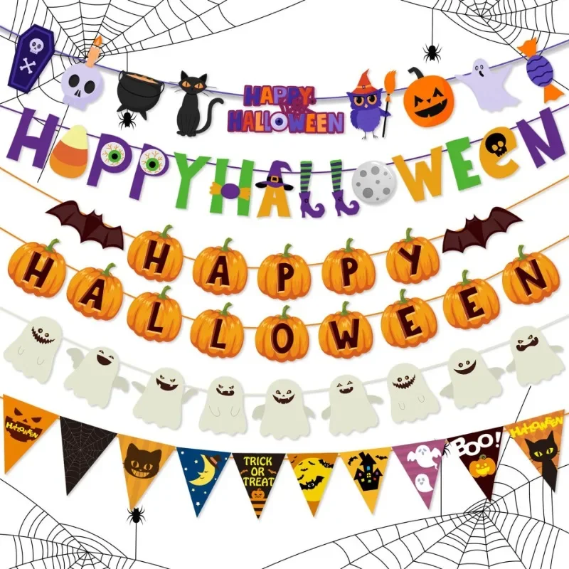 

Halloween Flag Pulling Banner Halloween Ghost Festival Party Decoration Letter Birthday Flag Pulling