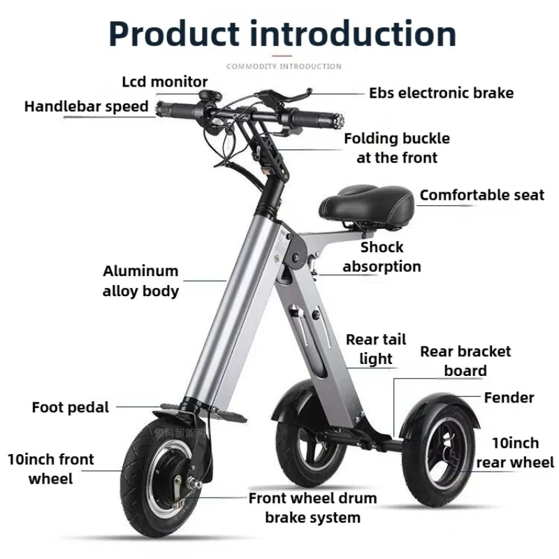 NEUE Mini Kleine Tragbare Falten Elektrische Dreirad Ältere Reiten Pendeln Elektrische Roller Erwachsene Freizeit Licht Elektrische Dirt Bike – Detail 9