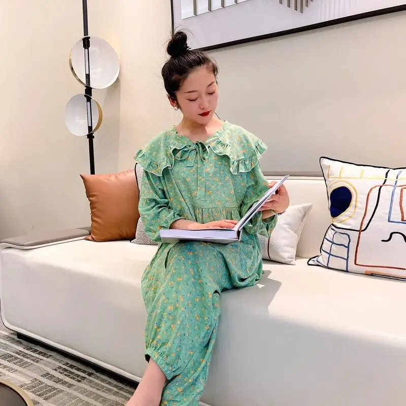 Can Be Worn Outside Pajama Age Reduction New Large Size Butterfly Collar Cotton and Silk Suit Women's Leisure Travel Loungewear