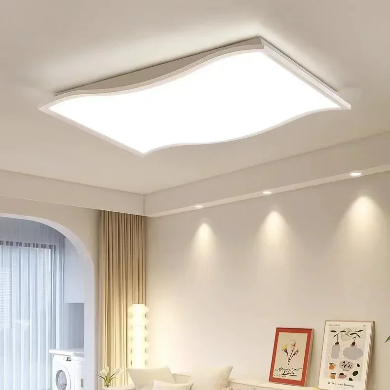 

Wave Ceiling White Body Hardware for Kitchen Living Room Bedroom Rectangular Household LED Ceiling Curved Hall Luminaria Fixture