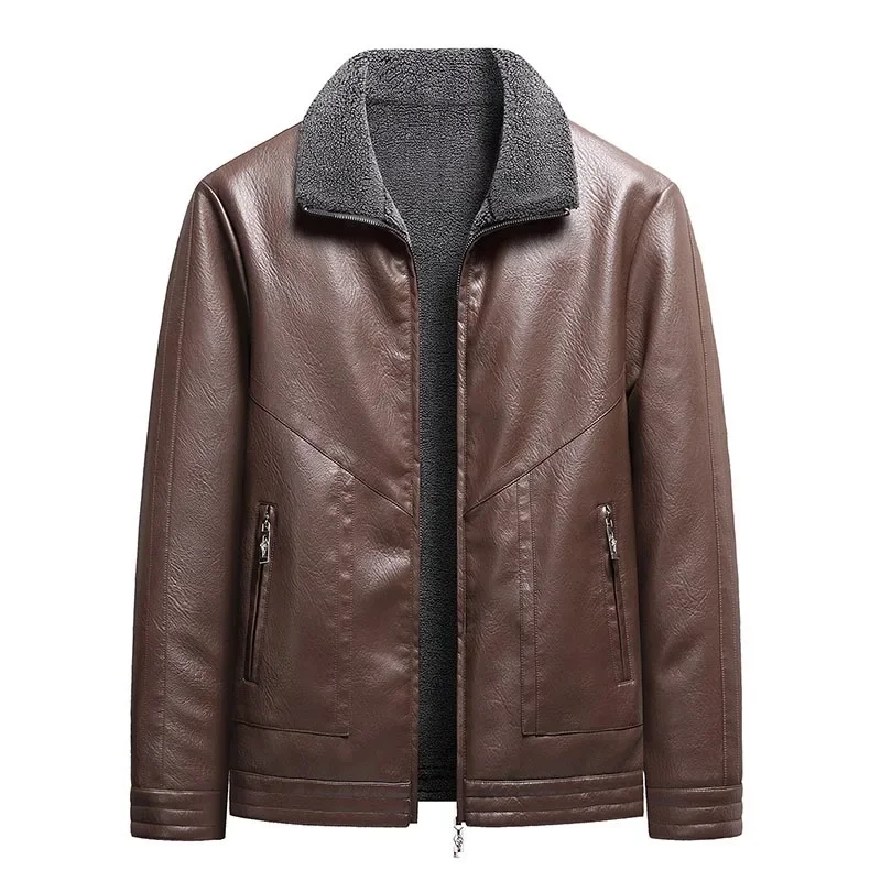 Winter Pu Leather Jacket Men Big Size 8xl 7xl Bomber Retro Fleece Lined Motorcycle Faux Leather Jackets Flannel Warm Coats Male