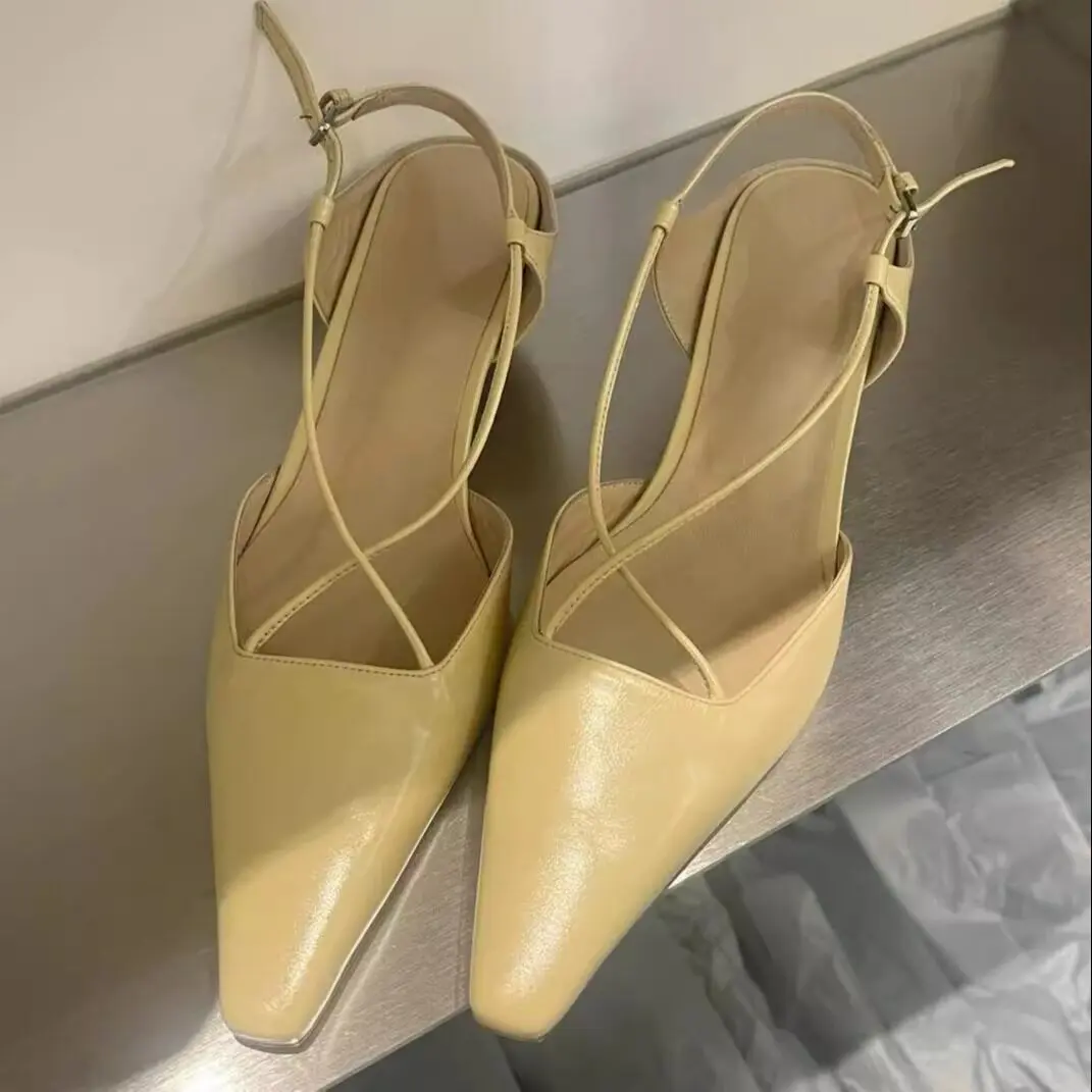 Nuevas sandalias de tacón bajo estilo coreano con punta en pico, tiras cruzadas, boca poco profunda, correa trasera con hebilla, para fiesta y vestido, zapatos de mujer