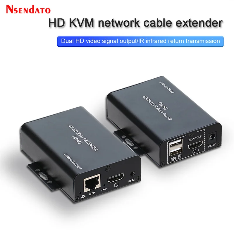 

4K HDMI KVM Extender 60M over RJ45 Ethernet Cat5e/6 HDMI Video Transmitter Receiver With Dual HDMI loop out For Mouse Keyboard