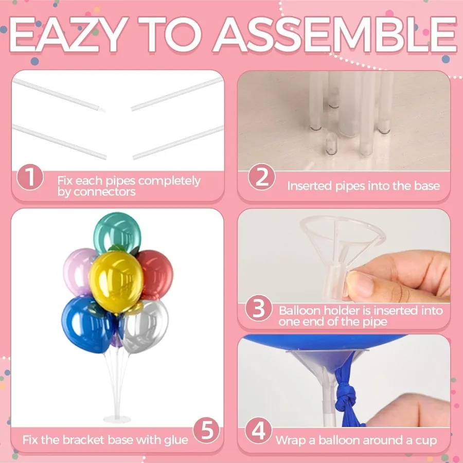 4 ensembles de supports de ballons, Kit de supports de ballons de Table avec Base, bâtons de ballons faciles à assembler, supports de ballons réutilisables pour fête prénatale W