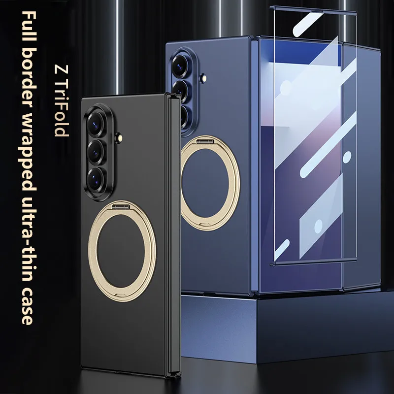 

Магнитный чехол с держателем на 360° кольца для Samsung Galaxy Z TriFold 5G ZTriFold, матовый защитный чехол для ПК, стекло для телефона