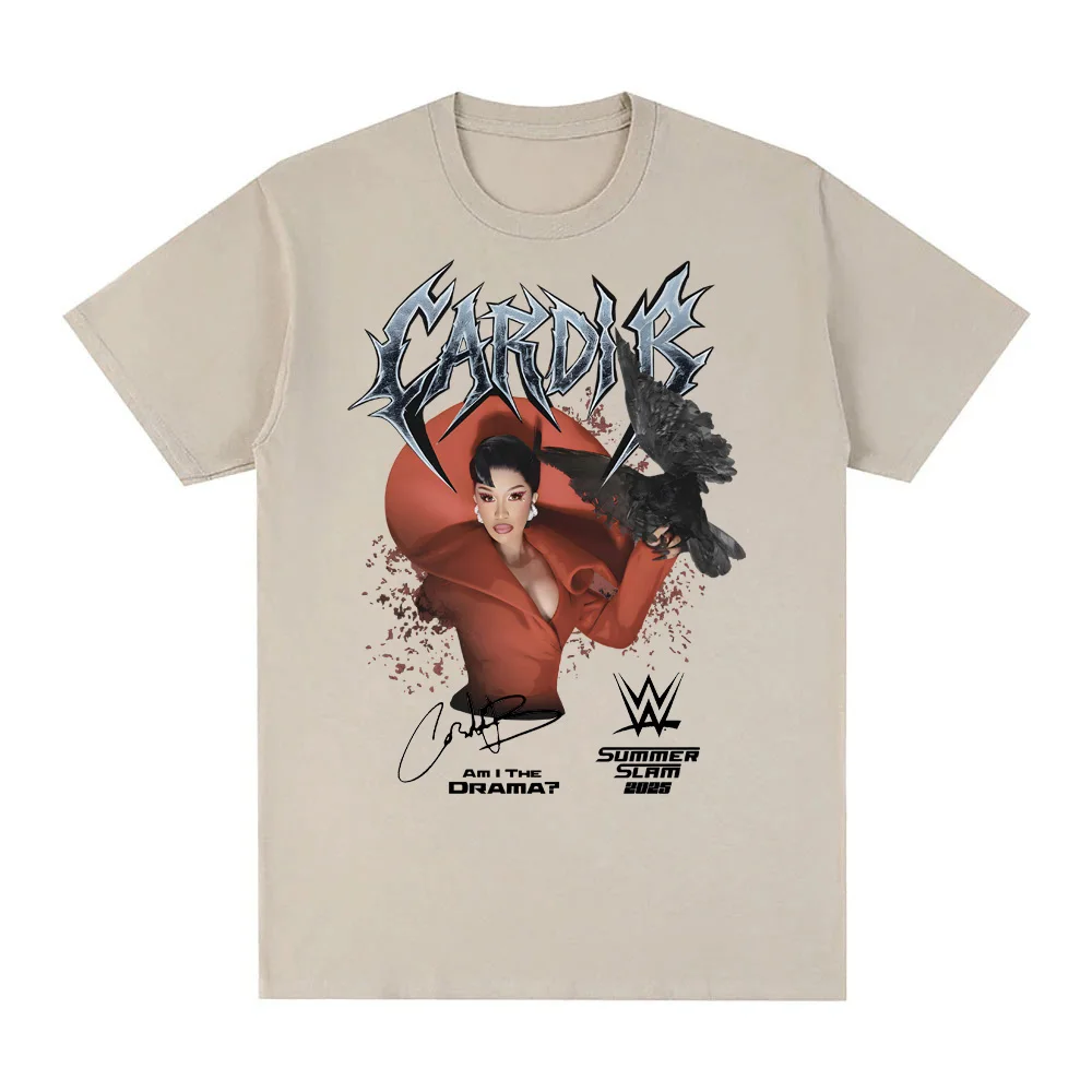 تي شيرت Cardi B موقع-AM I THE DRAMA تي شيرت بأكمام عصرية برقبة دائرية تي شيرت صيفي 100% قطن تي شيرت Camiseta Hombre ملابس صيفية