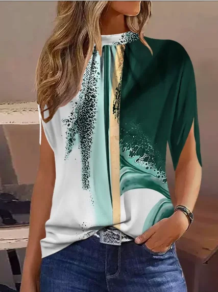 

Fashion 2025 New Women's Casual Round Neck Regular Hooded Digital Printed Shirt Simple Commuting Style Elegant Shirt for Women