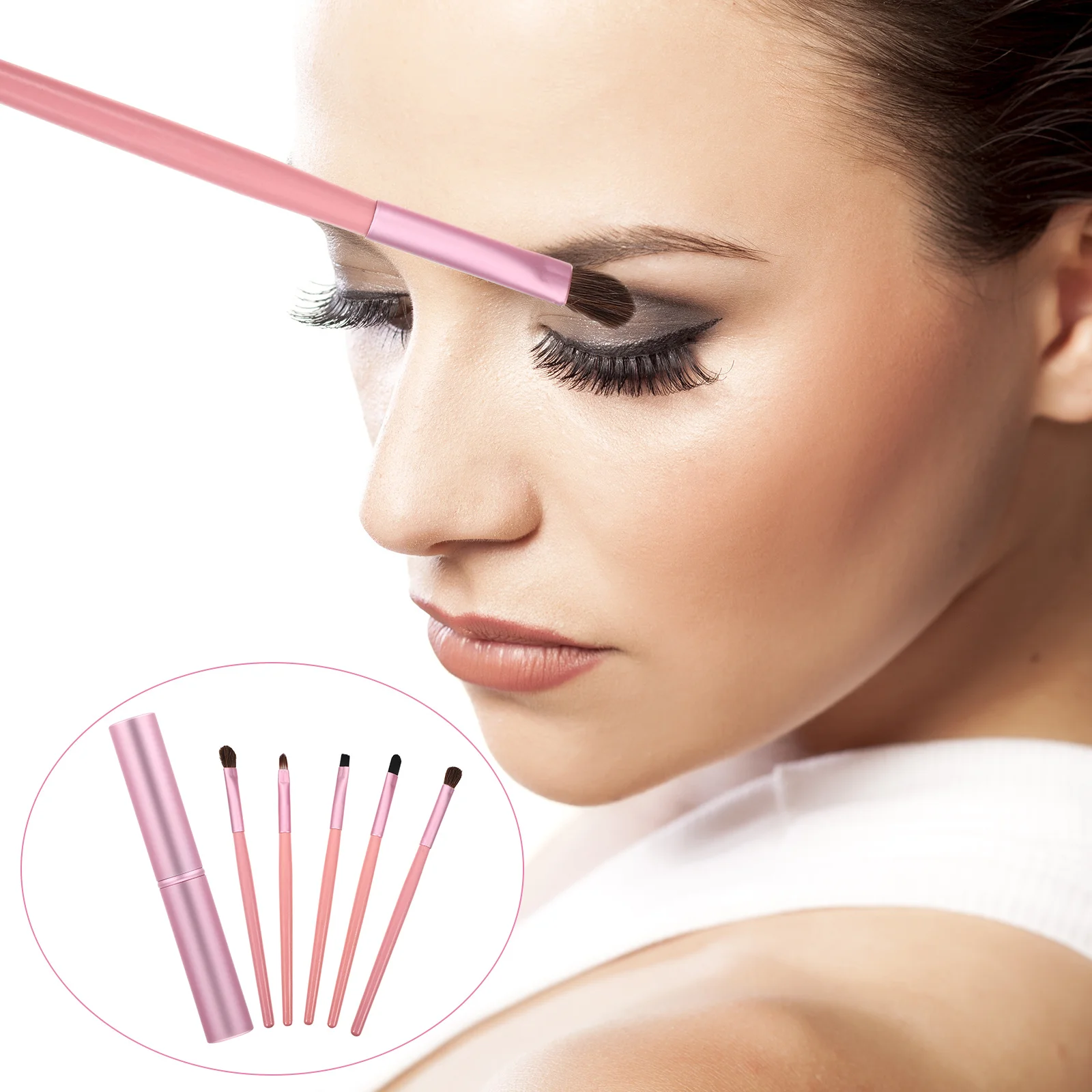 5Pcs Eyeliner Brush Set Portable Soft Nylon Hair Wooden Handle Eye Makeup Kit Professional Eyeshadow Brushes