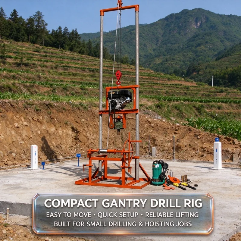 Customized Detachable Gantry Water Well Drilling Rig, Lightweight Movable Drilling Machine for Household Shallow Well Drilling