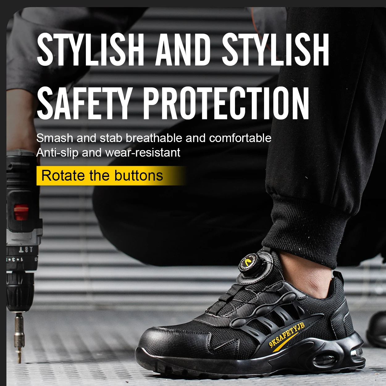 New Style Rotary Buckle Security Boots for Men Women Work Sneakers Breathable Steel Toe Shoes Safety Shoes Puncture-Proof