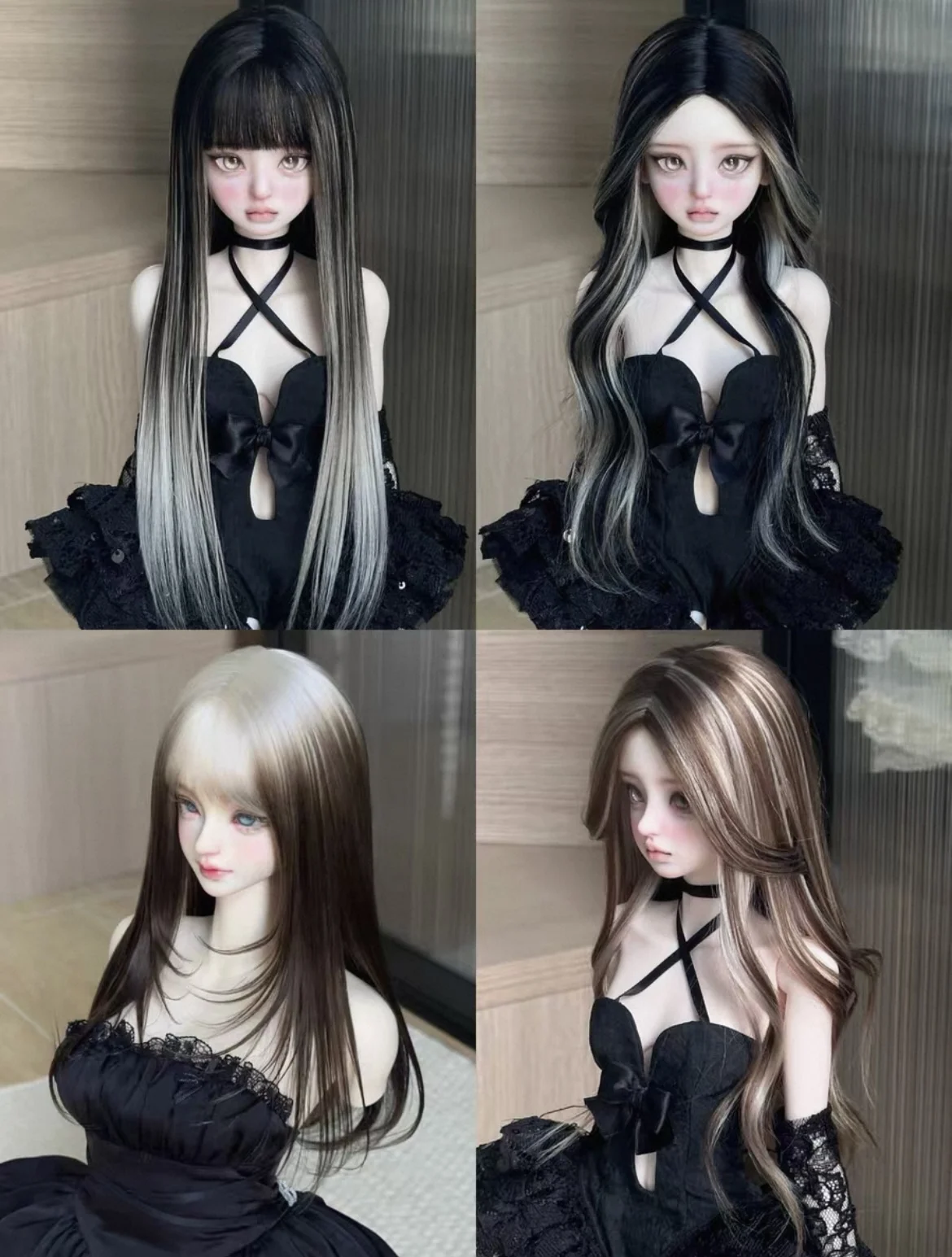 Fashionable 1/4 1/3 BJD wig with gradient color,  curly hair and straight hair free shipping