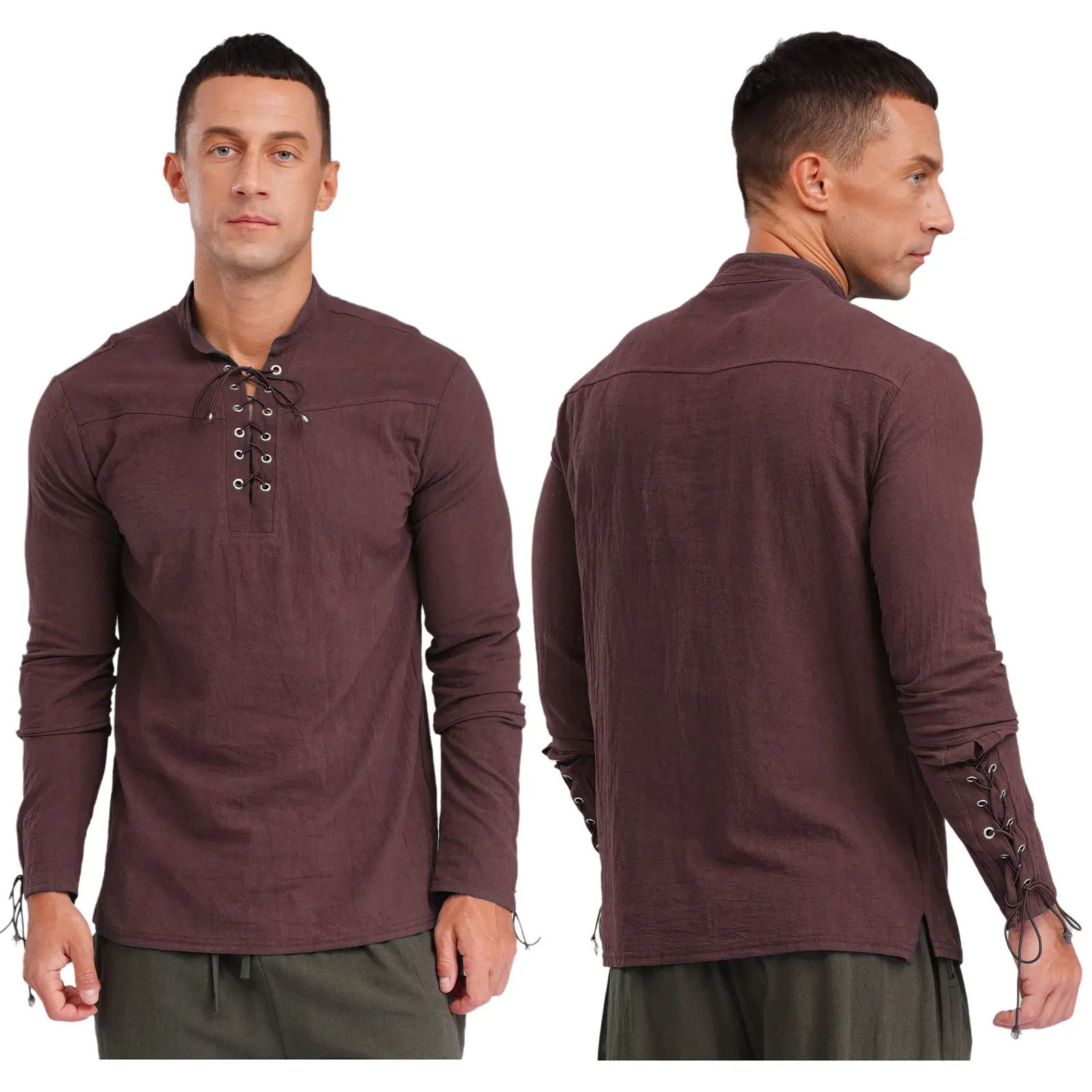 

Men's Formal Slim Fit Shirt Victorian Lace-Up Collar Long Sleeve Steampunk Tops Costume for Meeting Business Daily Tops