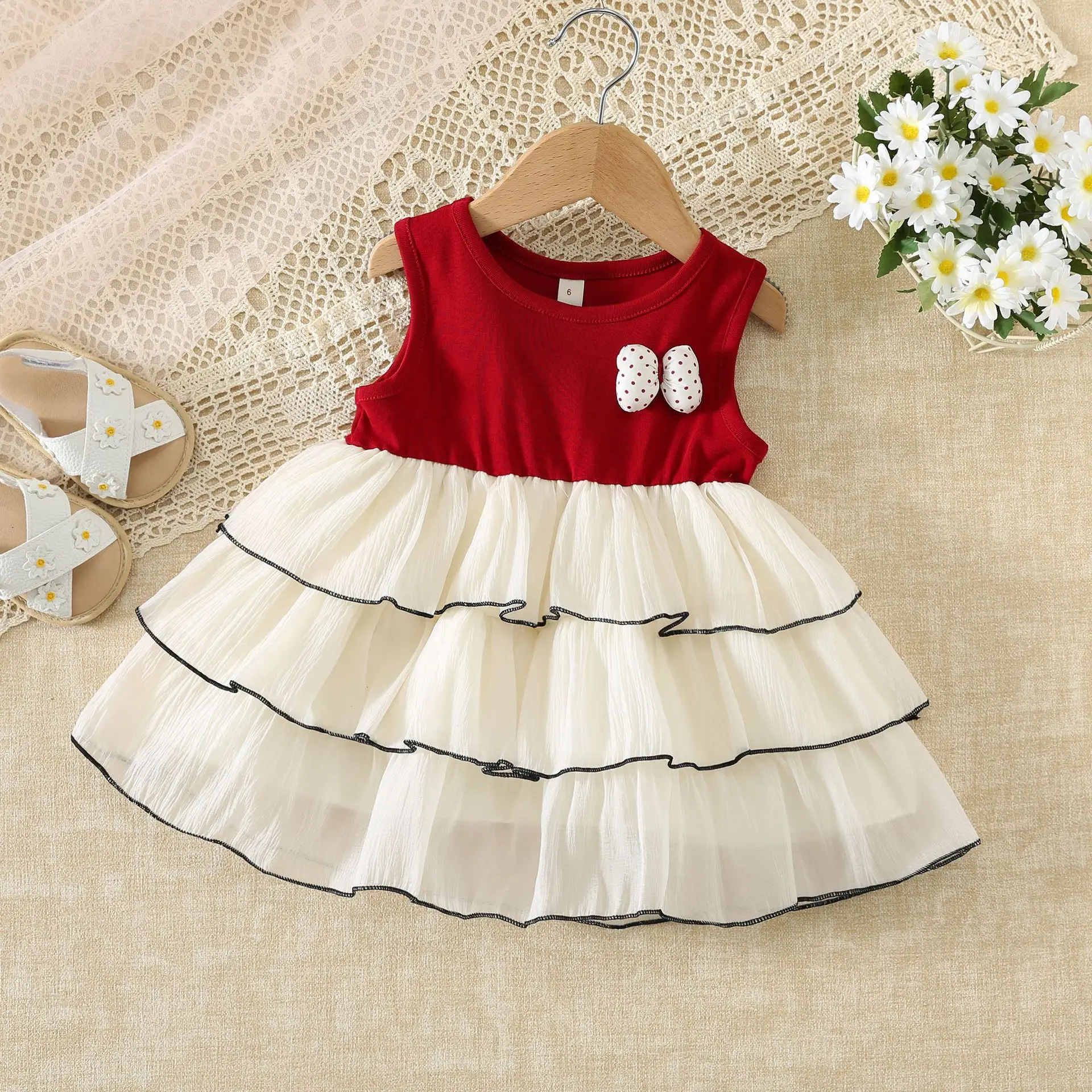 Summer Children's Clothing Sleeveless Dress for Girls Baby Bow Puffy Tulle Cake Princess Vest Dress