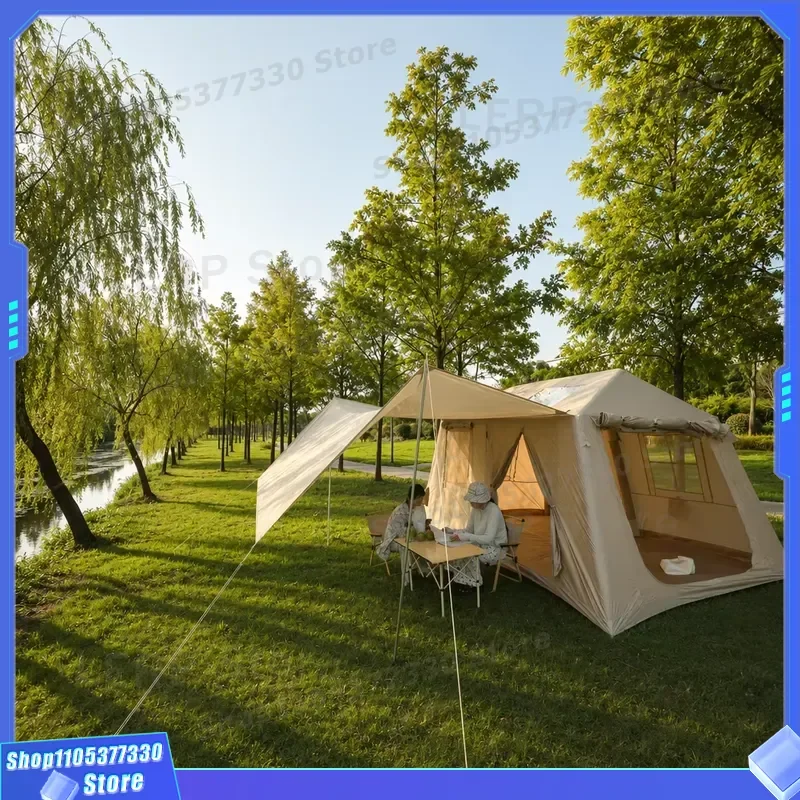 396x270cm Inflatable Air Beam Ridge Tent Luxury Glamping Cabin 420D Oxford High Strength PVC Column Waterproof Khaki Outdoor