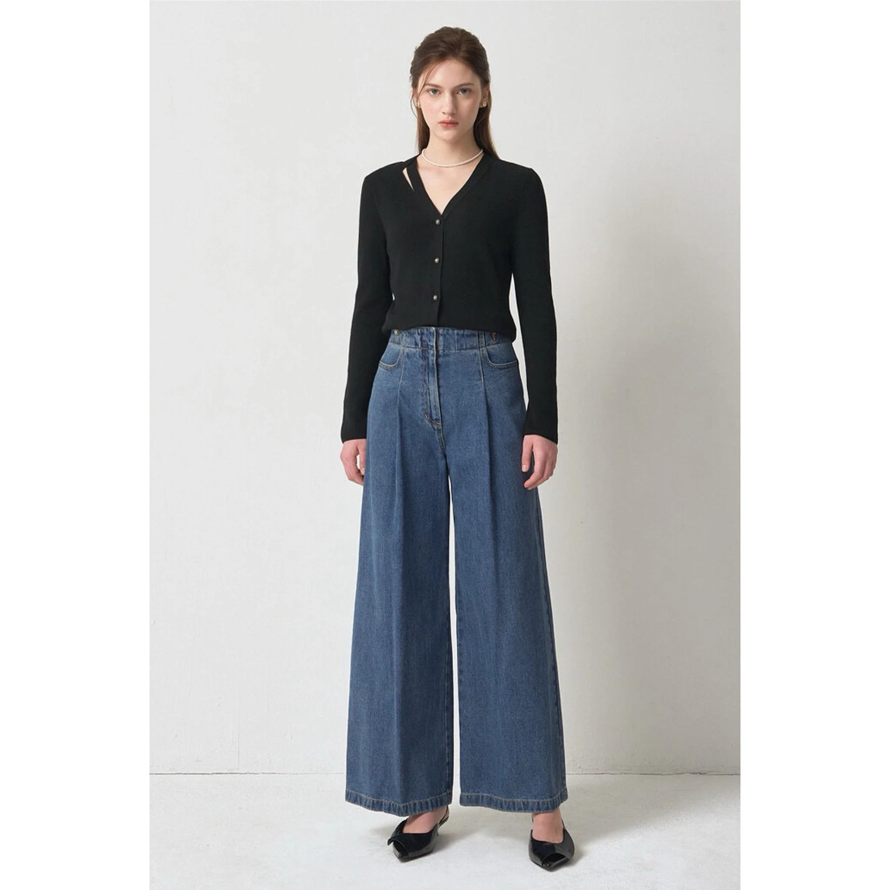 

High Waist Wide Leg Jeans Cotton Straight Cut Thin Folded Ladies Trousers Spring Casual Versatile Lemon Cheese MIN26
