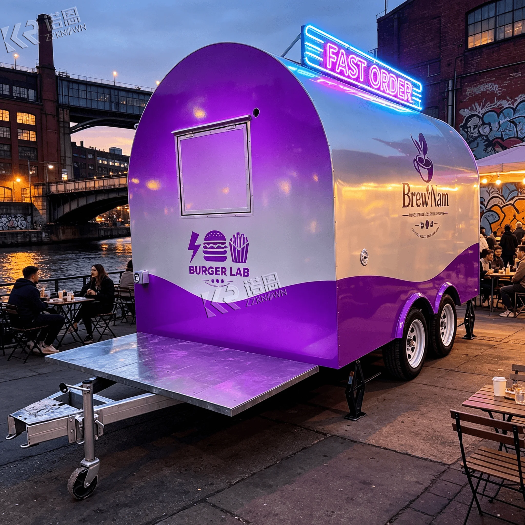 2.4m Curved Concession Food Truck and Food Trailer With Tool Storage Box for Roadside Mobile Beverage Kiosk Service