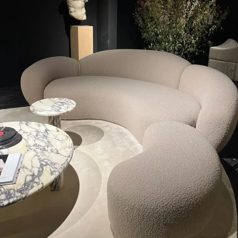 Cream wind sofa, curved living room sheep velvet sofa