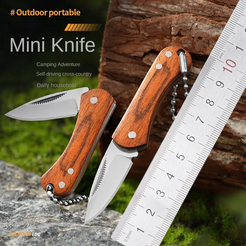 

New Wooden handle mini pocket folding knife, portable outdoor edc knife, exquisite and compact self-defense survival knife