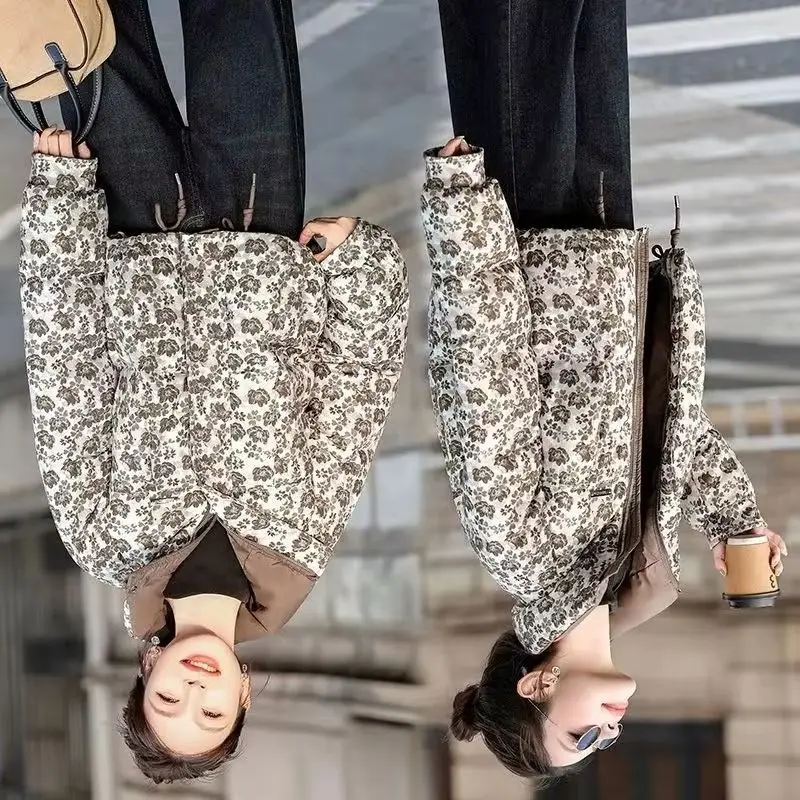 

Korean New Loose Down Cotton Jacket Women Parkas Hooded printing Short Thick Warm 2026 Winter Casual Female Outerwear Overcoat