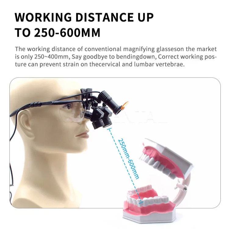 Dental Magnifying Glass, 4X-6X LED Headlight, Head-Mounted Loupe for Surgery, Orthopedic, Ear, Throat, Nose, Oral Examination