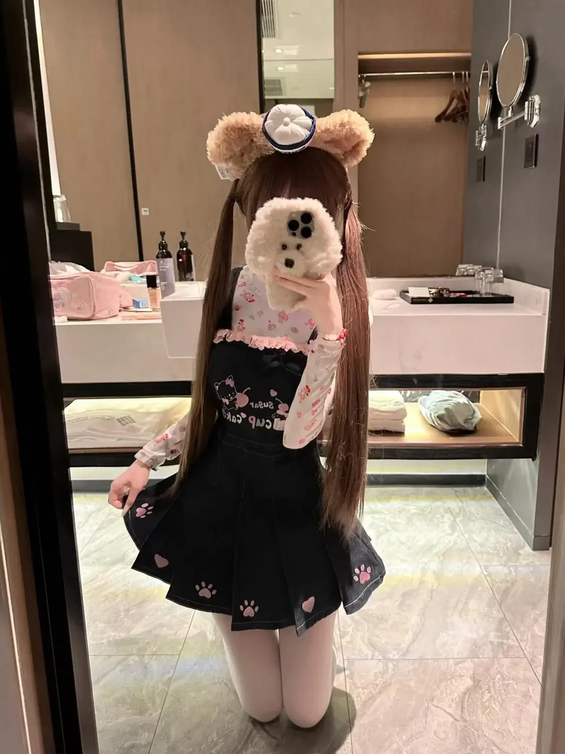 

Japanese Preppy Style Women 2 Pcs Sets Long Sleeved Lace Patchwork Slim Fit T-shirt + Slim Waist Strap Dress Sweet Girl Y2k Suit
