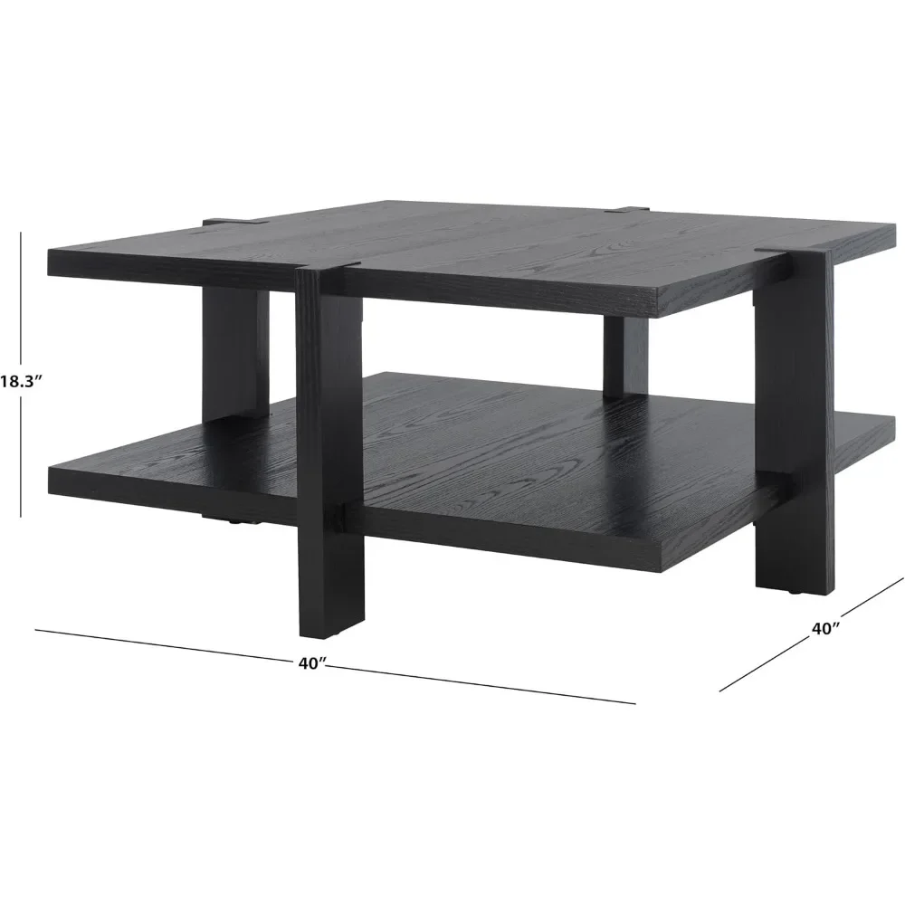 Mesa de centro quadrada preta de 2 camadas | , Ideal para sala de estar, escritório