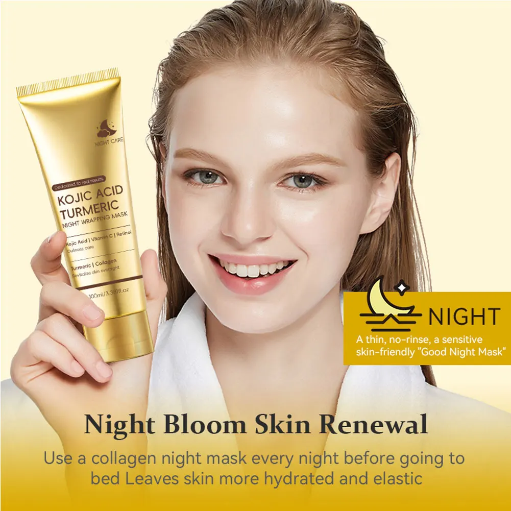 100g Kojic Acid Turmeric Overnight Wrapping Mask Improve Dullness Nourishing Skin Peel Off Mask For All Skin Types