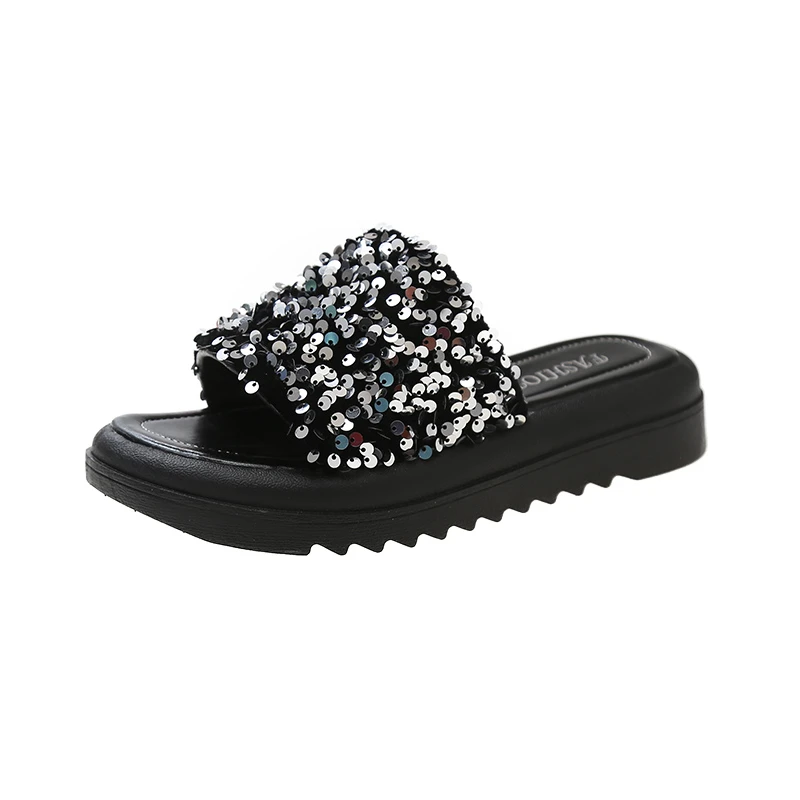 Shoes for Women 2023 High Quality Summer Women's Slippers Solid Color Sequins Water Proof  Platform Plus Size Women's Shoes