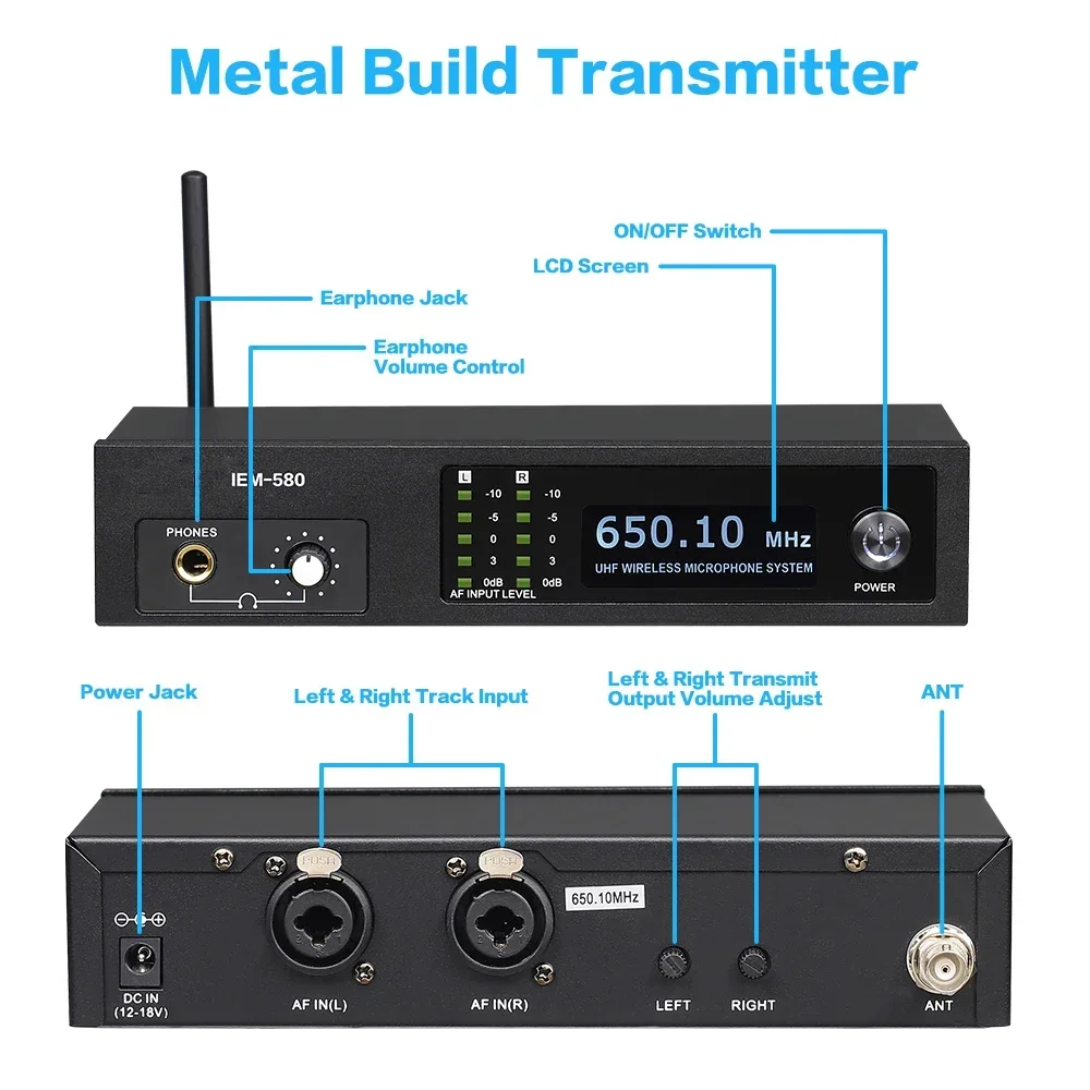 Imagem -04 - Professional Uhf Wireless in Ear Monitor System Canais 160 ft Operação Iem580