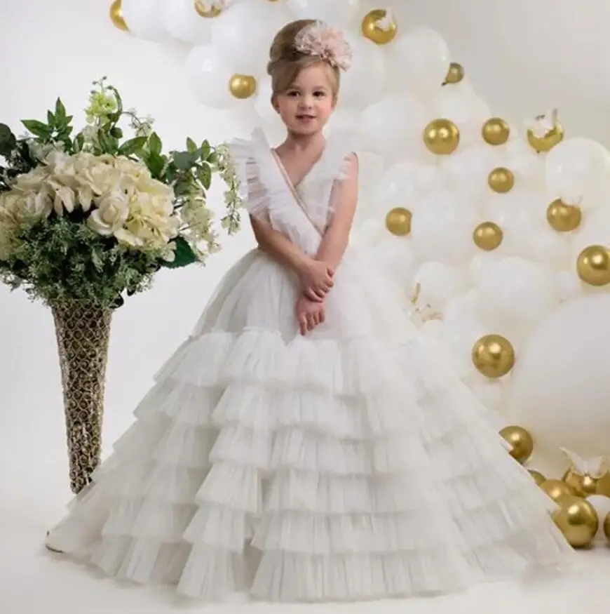 

Gorgeous Princess Fancy Event Flower Girl Dress for Wedding Multi-Tiered Tulle Children First Communion Dress Girls Special Day