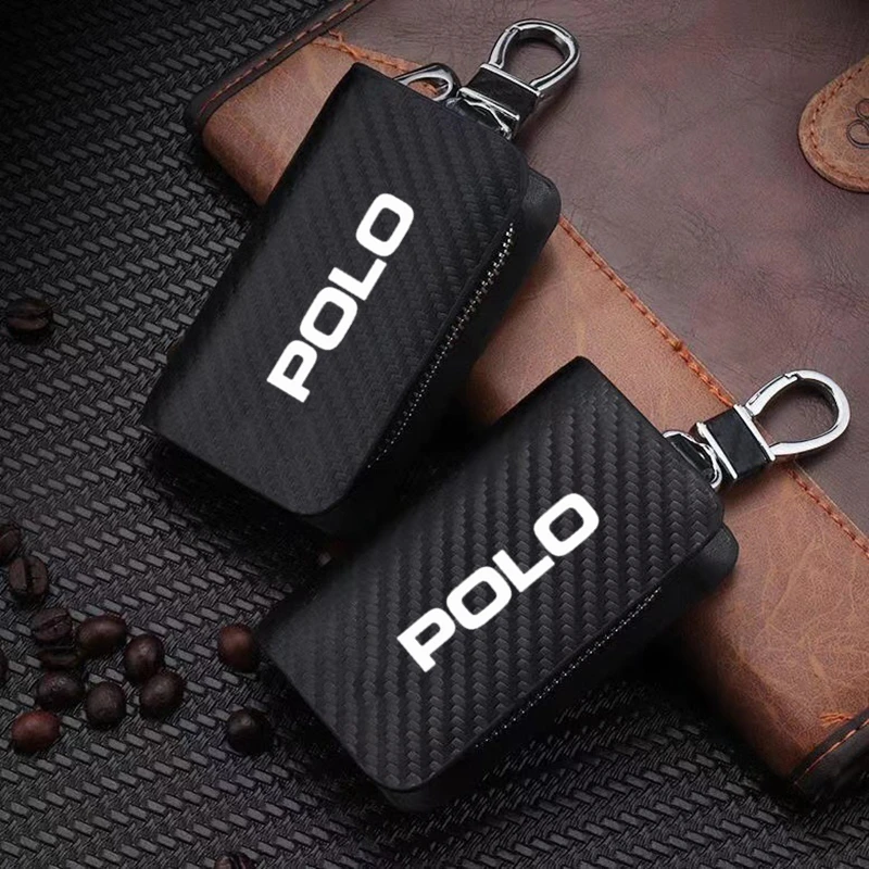 Leather Car Key Protection Shell Bag Carbon Filber Car Key Case Car Keychain For Polo 6R 6N 6N2 6C 9N 9N3 Rline R Line