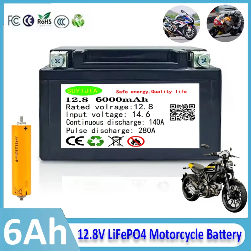 

12.8V 6Ah Motorcycle LiFePO4 Battery CCA 300A Motorcycle Motor Starter Battery BMS 12V Lithium Phosphate Scooter Engine Battery