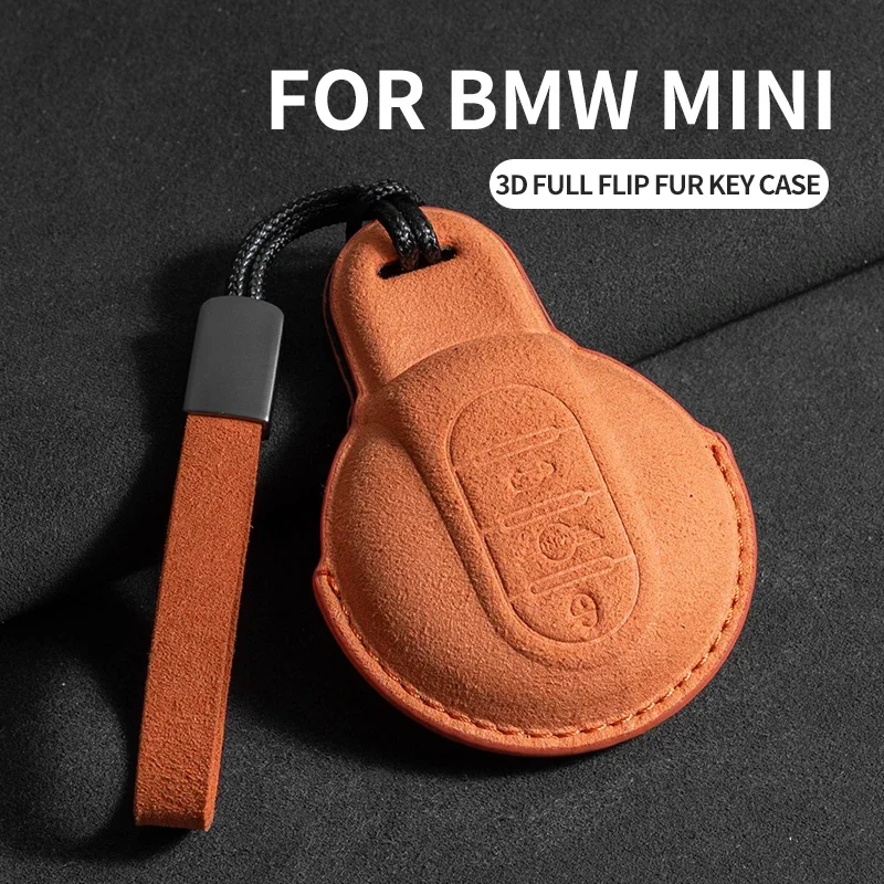 Suede Car Key Case Cover For BMW Mini COOPER S ONE JCW F54 F55 F56 F57 F60 CLUBMAN COUNTRYMAN Remote For BMW Shell Keychain