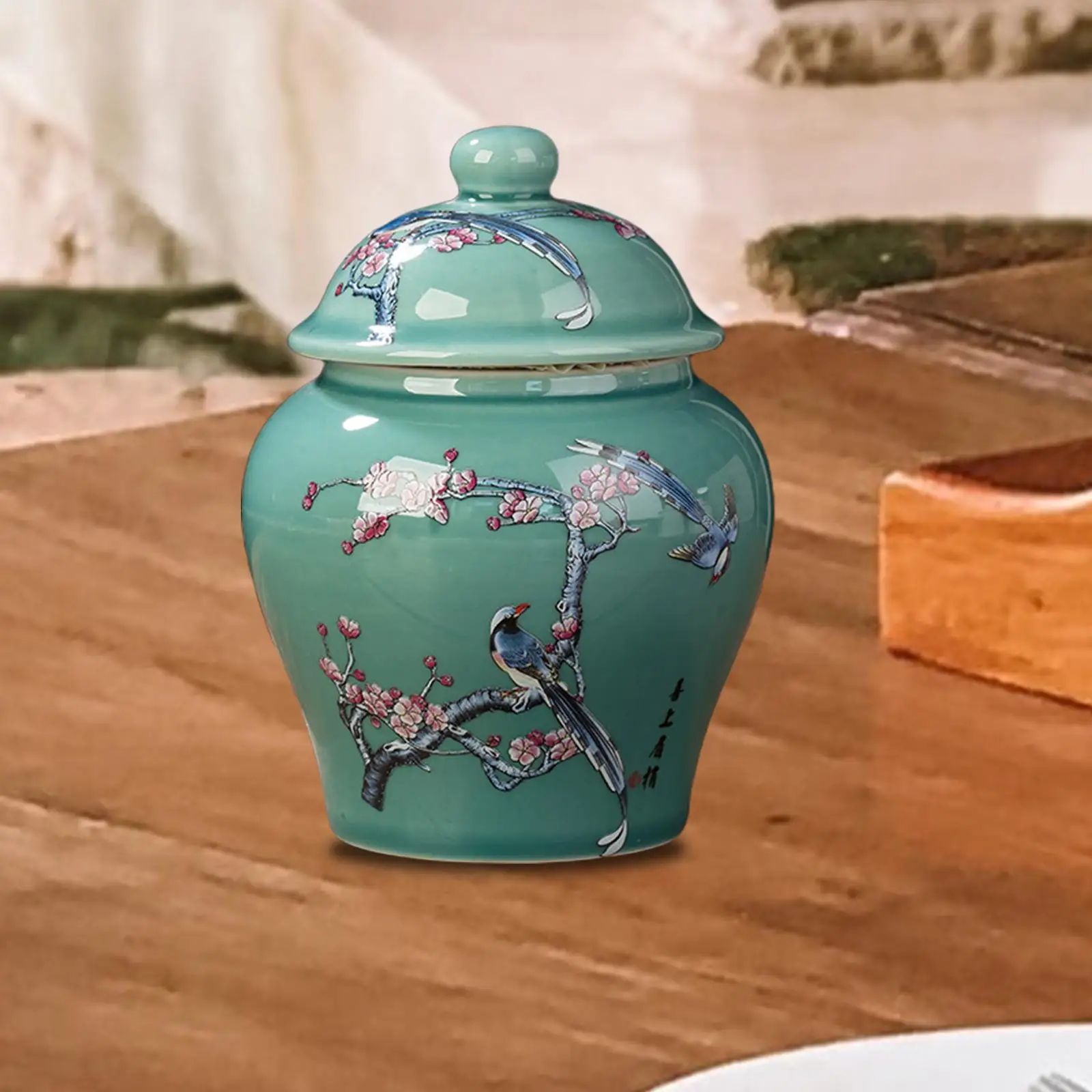 Ceramic Lid Vase Decorative Gift Mandarin Porcelain Vases Asian Desktop Vase