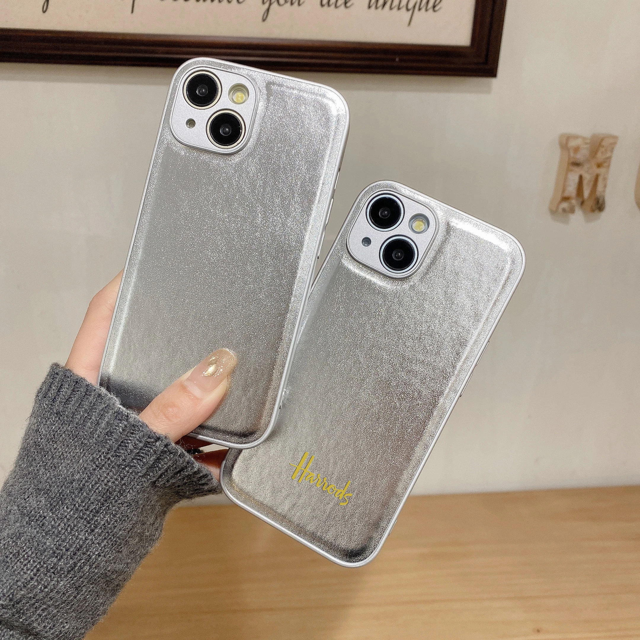 

Case for iPhone 15 14 Phone Cover 15 14 13 12 11 Pro MAX Luxury simple business silver leather Hard Cover Shockproof Back Funda