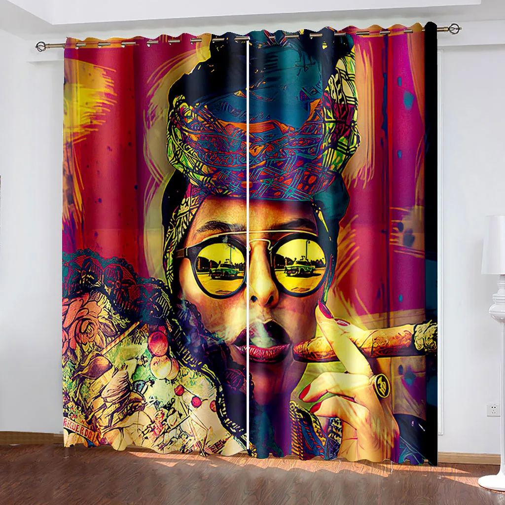 2pc blackout curtains Colorful person Spring Print Curtain Printed Curtains For Living Room Kitchen Bedroom