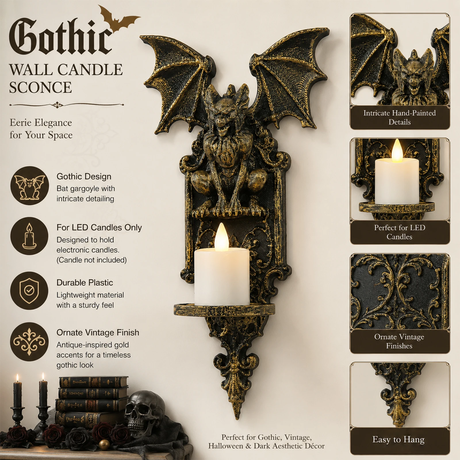 Cross-border Vintage Gargoyle Wall Candle Holder Resin Wall Sconce Gothic Dark Style Wall Decor Halloween Ornament